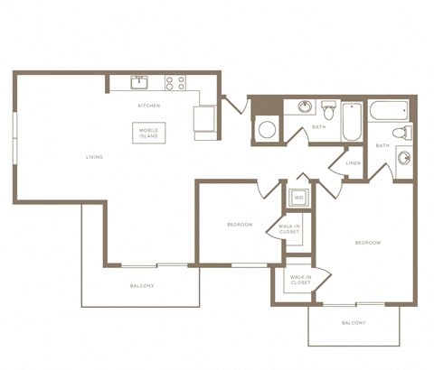 Floor plan for 2 beds, 2 baths, 1096 sqft